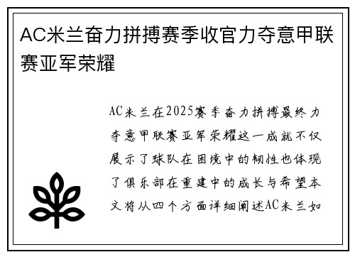 AC米兰奋力拼搏赛季收官力夺意甲联赛亚军荣耀